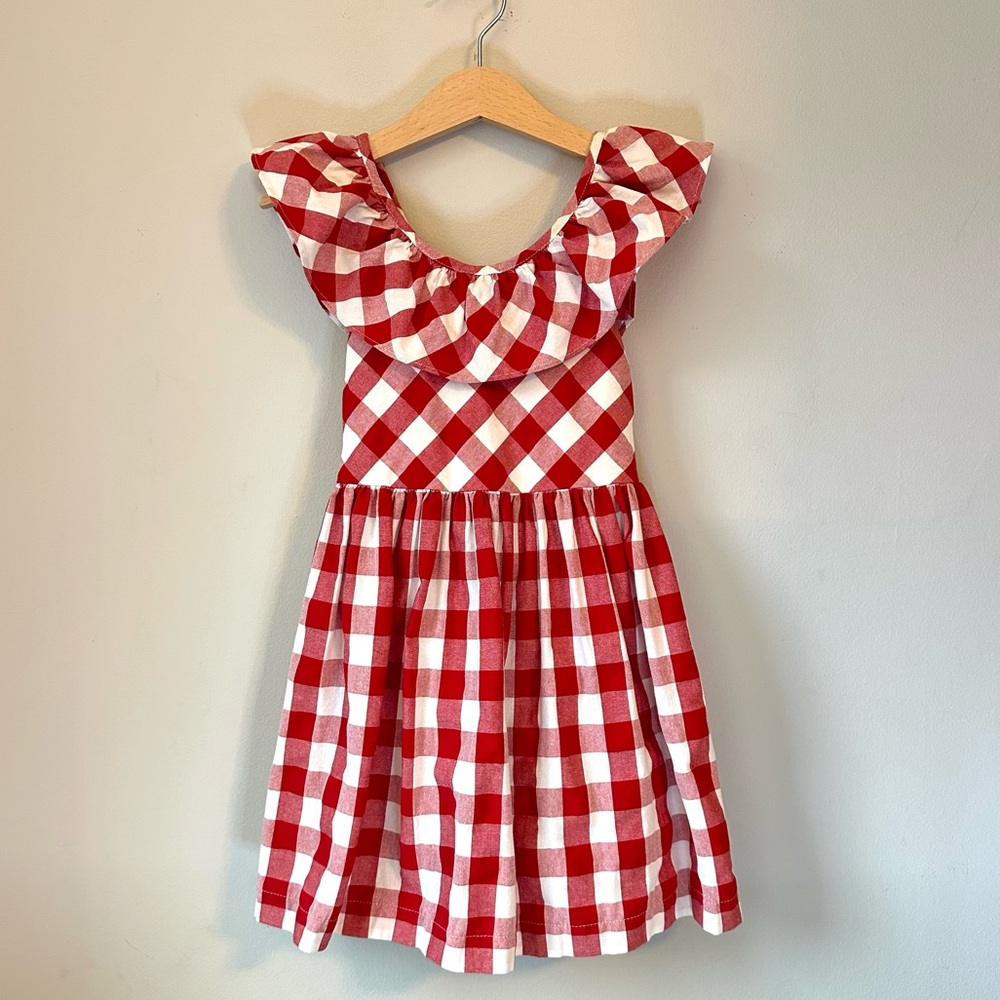 Bella Bliss Red Gingham Ruffle Baby Doll Twirly Dress Size 5
